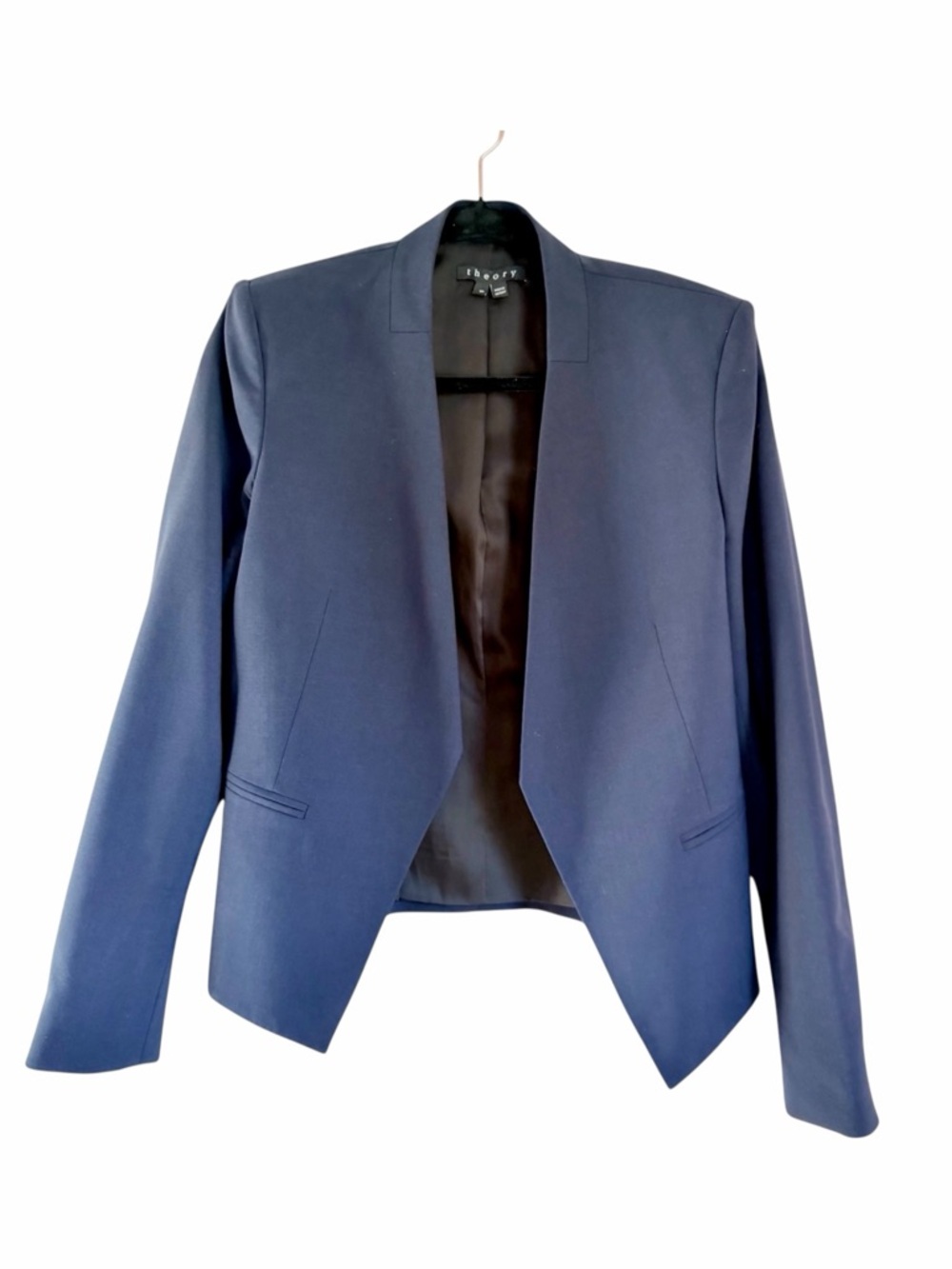 Theory Lanai Virgin Wool Blend Open Front Blazer Navy Women's Size 10 - Picture 2 of 9